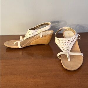 Anne Klein White and Tan Wedge Sandals
